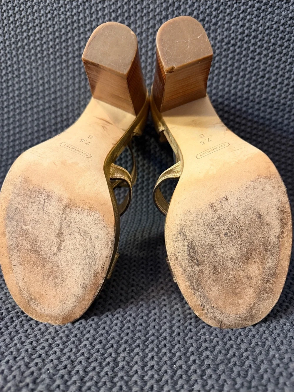 Coach Gold Leather & Signature Canvas Platform Heels